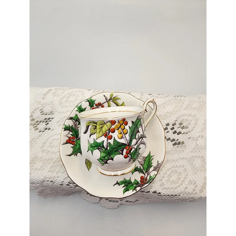Royal Albert Flower of the‎ Month Dec Holly No 12 Bone China Tea Cup Saucer Set